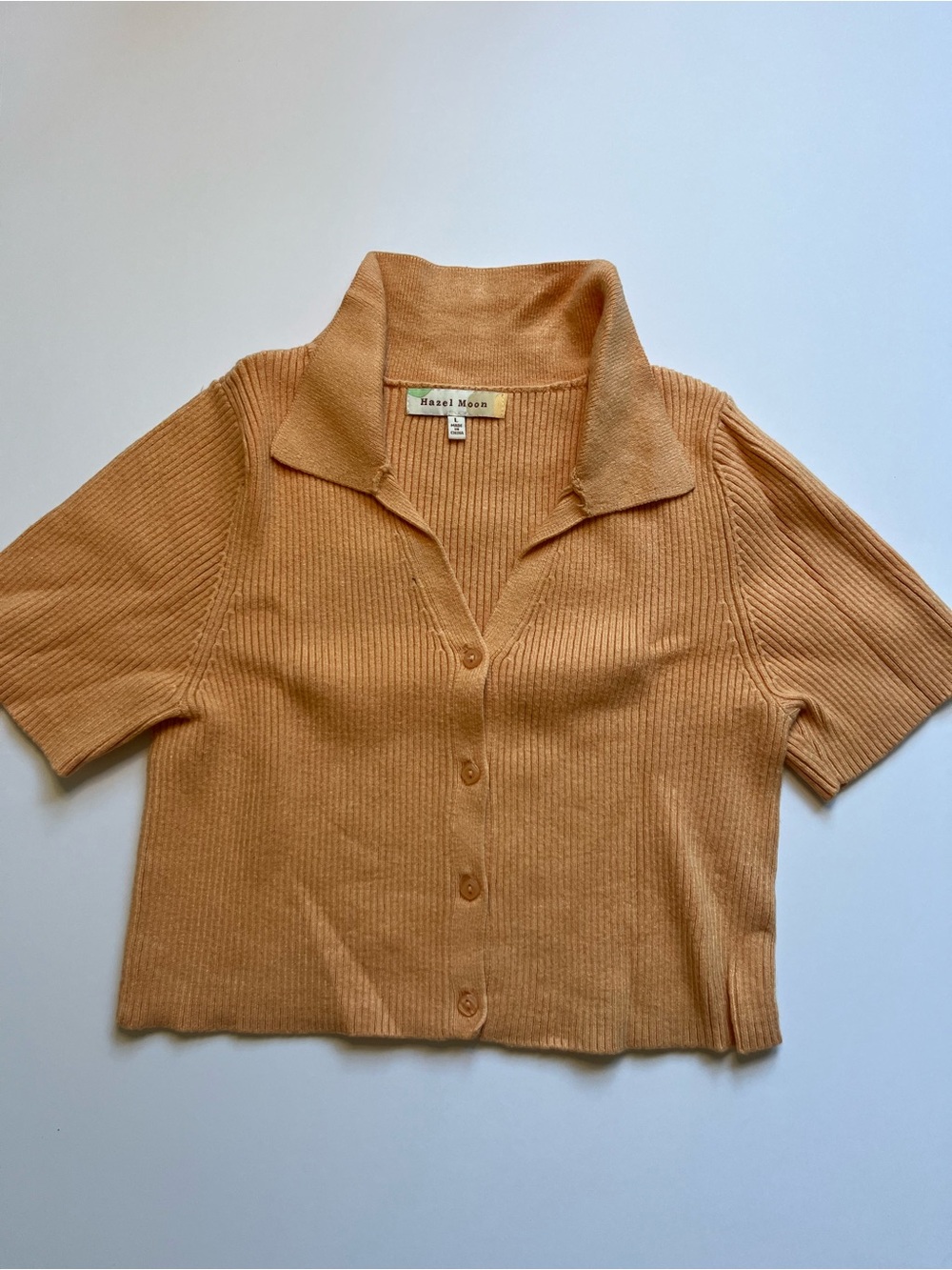 Cropped Ribbed Button-Up Top in Creamy Orange
